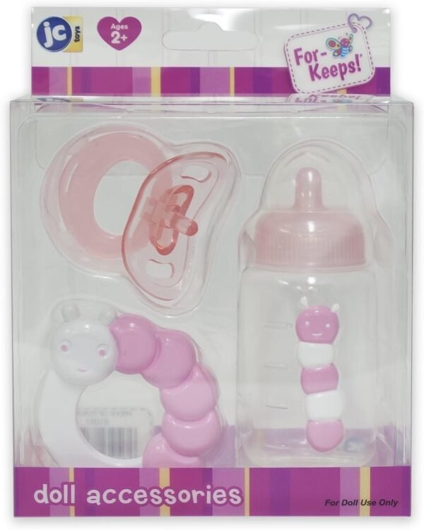 JC Toys 3-Piece Pink Accessory Gift Set Includes Bottle, Pacifier, and Rattle