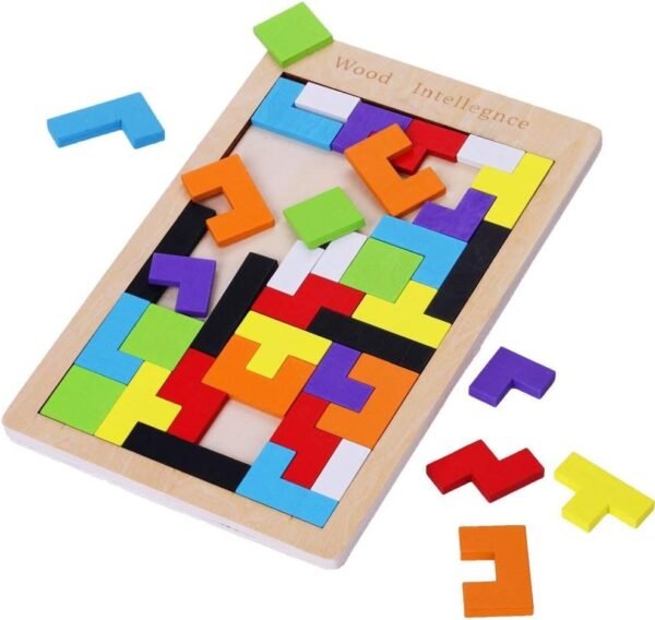 Wooden Tetris Puzzle 40Pcs Colorful Tangram Brain Block Intelligence Puzzle Toy Tangram