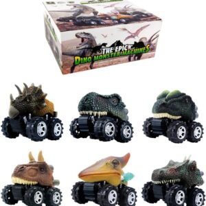 DINOBROS Dinosaur Toy Pull Back Cars 6 Pack Dinosaur Boy Toys Age