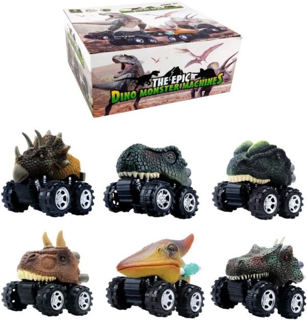 DINOBROS Dinosaur Toy Pull Back Cars 6 Pack Dinosaur Boy Toys Age