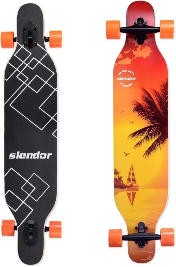 Slendor Longboard Skateboard 42 inch Drop Through Deck Complete Maple Cruiser Freestyle,