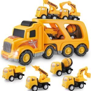 Construction Truck Set with Sound and Light, Play Vehicles in Friction Powered