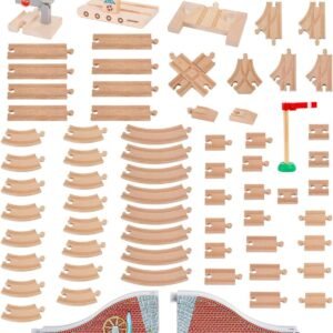 Orbrium Toys 68 Pcs Wooden Train Track Expansion Pack Compatible with Thomas