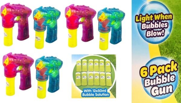 Oojami 6 Pack Bubble Gun Shooter with LED Lights Bubble Blaster Ideal