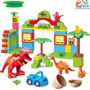 ToyVelt Dinosaur Blocks Toy 72 Piece Jurassic Era Block Set Compatible with
