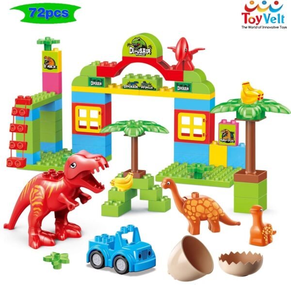 ToyVelt Dinosaur Blocks Toy 72 Piece Jurassic Era Block Set Compatible with