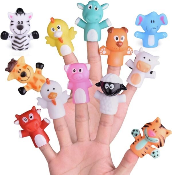 FUN LITTLE TOYS 12 PCs Animal Finger Puppets, 2.17 Bath Finger Puppets