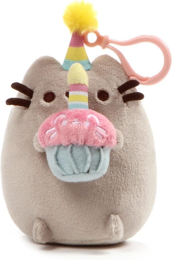 GUND Pusheen Snackable Birthday Cupcake Cat Plush Stuffed Animal Backpack Clip, Gray,