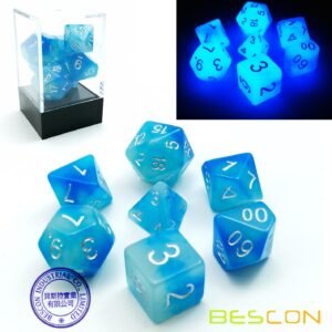 Bescon Gemini Glowing Polyhedral Dice 7pcs Set ICY Rocks, Luminous RPG Dice