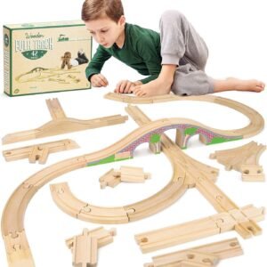 Wooden Bulk Track, 42 Pieces - Play Train Set Booster Pack with