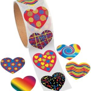 Fun Express Funky Heart Stickers 100pc Valentines Day, Stationery, Party Favor Supplies