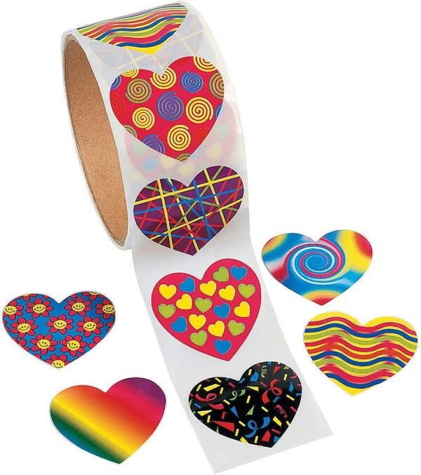 Fun Express Funky Heart Stickers 100pc Valentines Day, Stationery, Party Favor Supplies