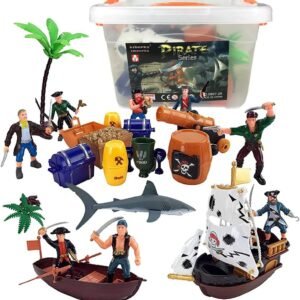 Liberty Imports Bucket of Pirate Action Figures Playset with Boat, Treasure Chest,