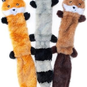 ZippyPaws - Skinny Peltz No Stuffing Squeaky Plush Dog Toy, Fox, Raccoon,