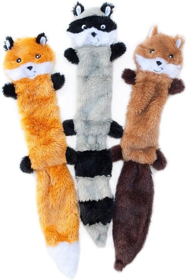 ZippyPaws - Skinny Peltz No Stuffing Squeaky Plush Dog Toy, Fox, Raccoon,