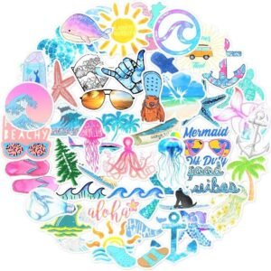 50 pcs hydroflask Stickers, Ocean Beach Themed Stickers for Laptop, Water Bottle,