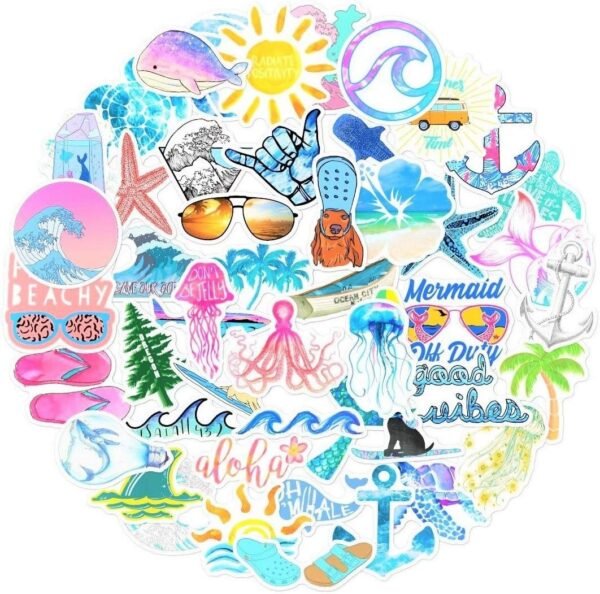 50 pcs hydroflask Stickers, Ocean Beach Themed Stickers for Laptop, Water Bottle,