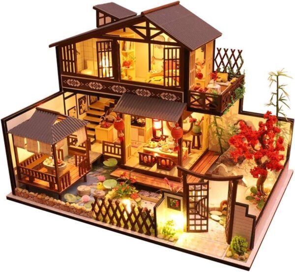 CUTEBEE Dollhouse Miniature with Furniture, DIY Wooden Dollhouse Kit Plus Dust Proof