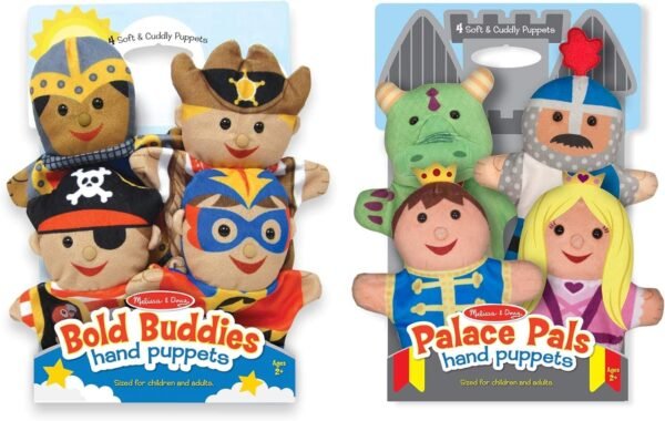 Melissa & Doug Adventure Hand Puppets Set of 2, 4 puppets in