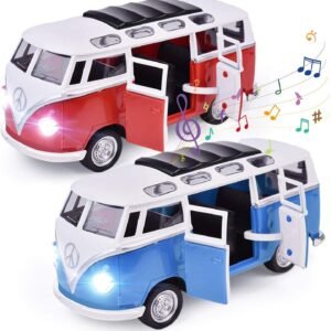 FUN LITTLE TOYS 2 Pack School Bus Toys with Music and Sound,
