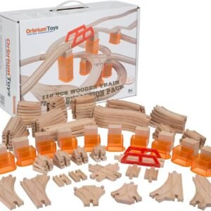 110 PCs Orbrium Toys Multi-Level Wooden Train Track Expansion Pack with Stackable