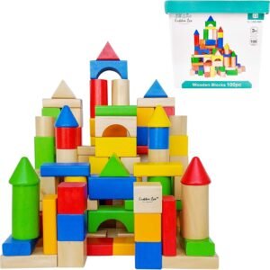 Cubbie Lee Premium Wooden Building Blocks Set - 100 pc for Toddlers