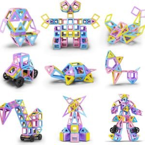 98 PCS-Magnetic Blocks with Wheels,Magnetic Tiles Building Blocks Set-Magnetic Tiles STEM Preschool