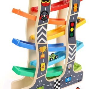 Lewo Toddler Toys Wooden Ramp Racer for Girls Boys Wood Race Track