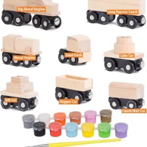 Orbrium 8 Unpainted Train Cars with 12 Colors Paint and Paint Brushes
