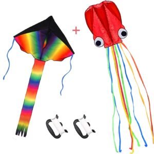 Listenman 2 Pack Kites - Large Rainbow Delta Kite and Red Mollusc