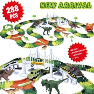Dinosaur Track Toy Set 288 Piece, Dinosaur Car Race Track Toy with
