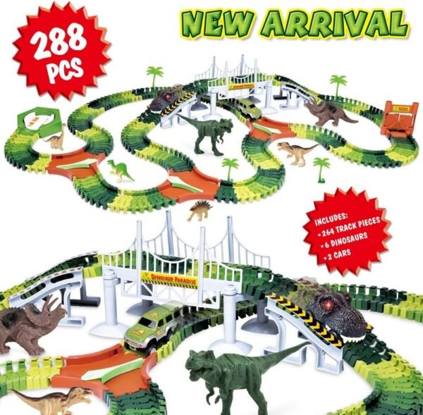 Dinosaur Track Toy Set 288 Piece, Dinosaur Car Race Track Toy with