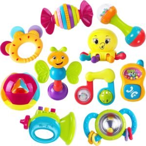 iPlay, iLearn 10pcs Baby Rattles Teether, Shaker, Grab and Spin Rattle, Musical