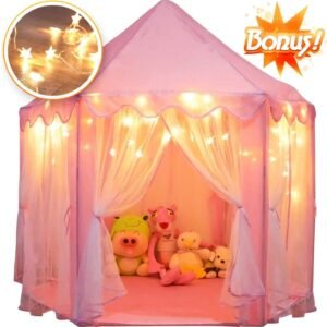Orian Princess Castle Playhouse Tent for Girls with LED Star Lights Indoor