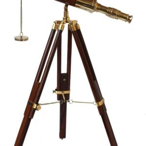 A Vintage Table Decorative Shiny Brass Tube Telescope with Antique Wooden Tripod