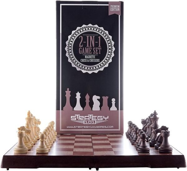 Chess Set and Checkers Game Board - 2 in 1 Folding and