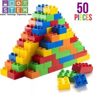 Prextex 50 Piece Classic Big Building Blocks STEM Toy Bricks Set Compatible