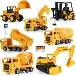 Mini Construction Trucks, GEYIIE Construction Vehicles Site for kids Engineering Toys Playset