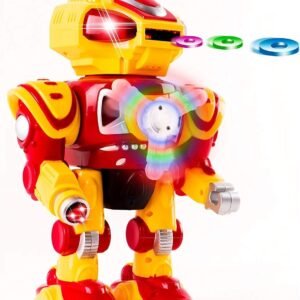 Android Battery Operated Disc Shooting Toy Robot Walking, Flashing Lights, Talking, Spinning,
