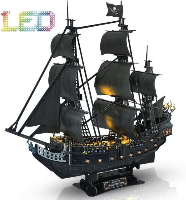 CubicFun 3D Puzzle Pirate Ship with LED Light Queen Annes Revenge, Sailboat