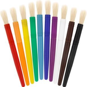 US Art Supply 10 Piece Large Round Chubby Hog Bristle Childrens Tempera
