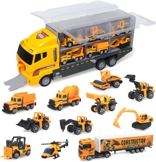 zoordo Construction Truck Toys Sets,11 in 1 Mini Die-Cast Truck Vehicle Car