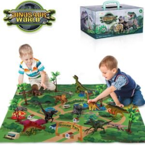 TEMI Dinosaur Toy Figure w/ Activity Play Mat & Trees, Educational Realistic