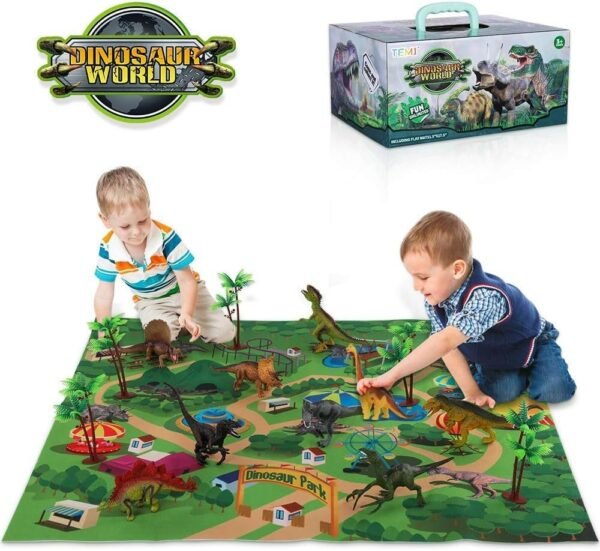 TEMI Dinosaur Toy Figure w/ Activity Play Mat & Trees, Educational Realistic