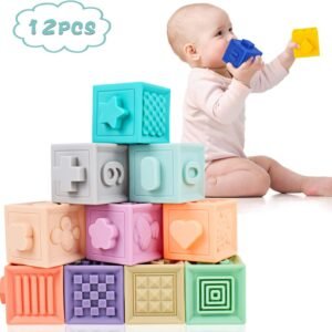 Supkiir Baby Soft Blocks, Safe Educational Building Silicone Blocks for Toddlers, Teething