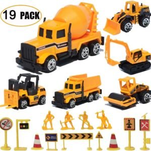 19 Pack Construction ToysMini Diecast Cars Play Sets Dumper,Bulldozers,Forklift,Tank Truck,Asphalt Car,Excavator,Engineering Worker,Construction