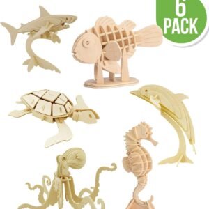 Hands Craft DIY 3D Wooden Puzzle Bundle Set, Pack of 6 Sea