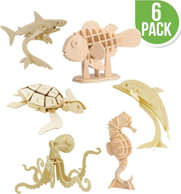 Hands Craft DIY 3D Wooden Puzzle Bundle Set, Pack of 6 Sea