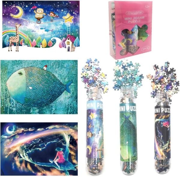 Small Jigsaw Puzzles for Adults Circus Starry Night Sky Blue Fish Puzzles