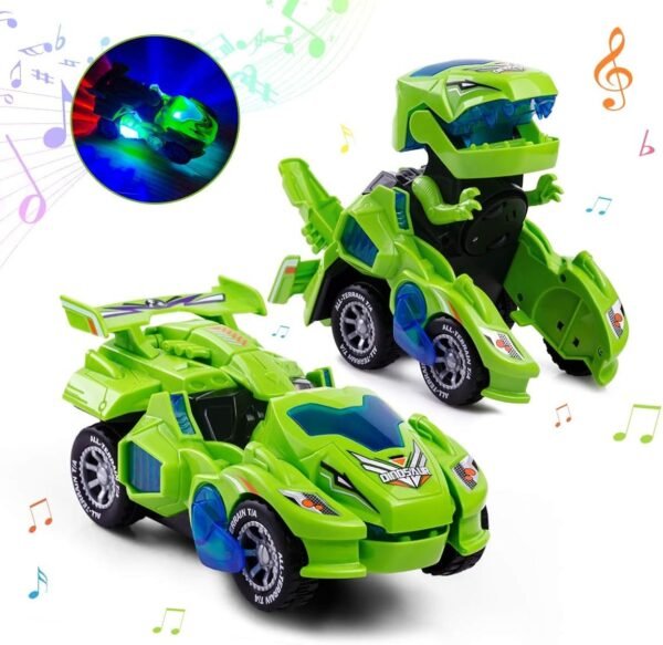 Refasy Transforming Dinosaur LED Car Deformation Car Robot Vehicle Toys for Kids